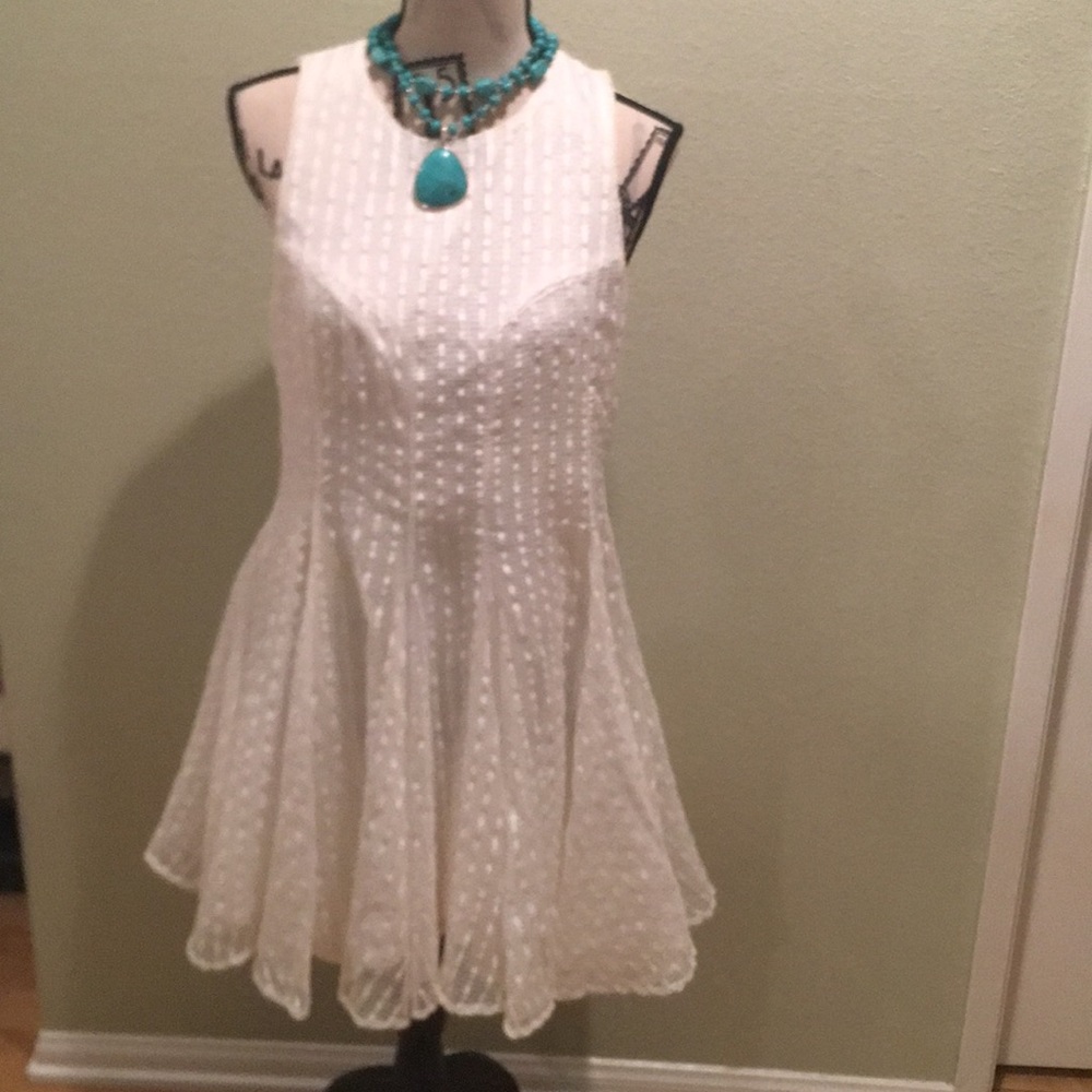 All white lace and gauze midi dress